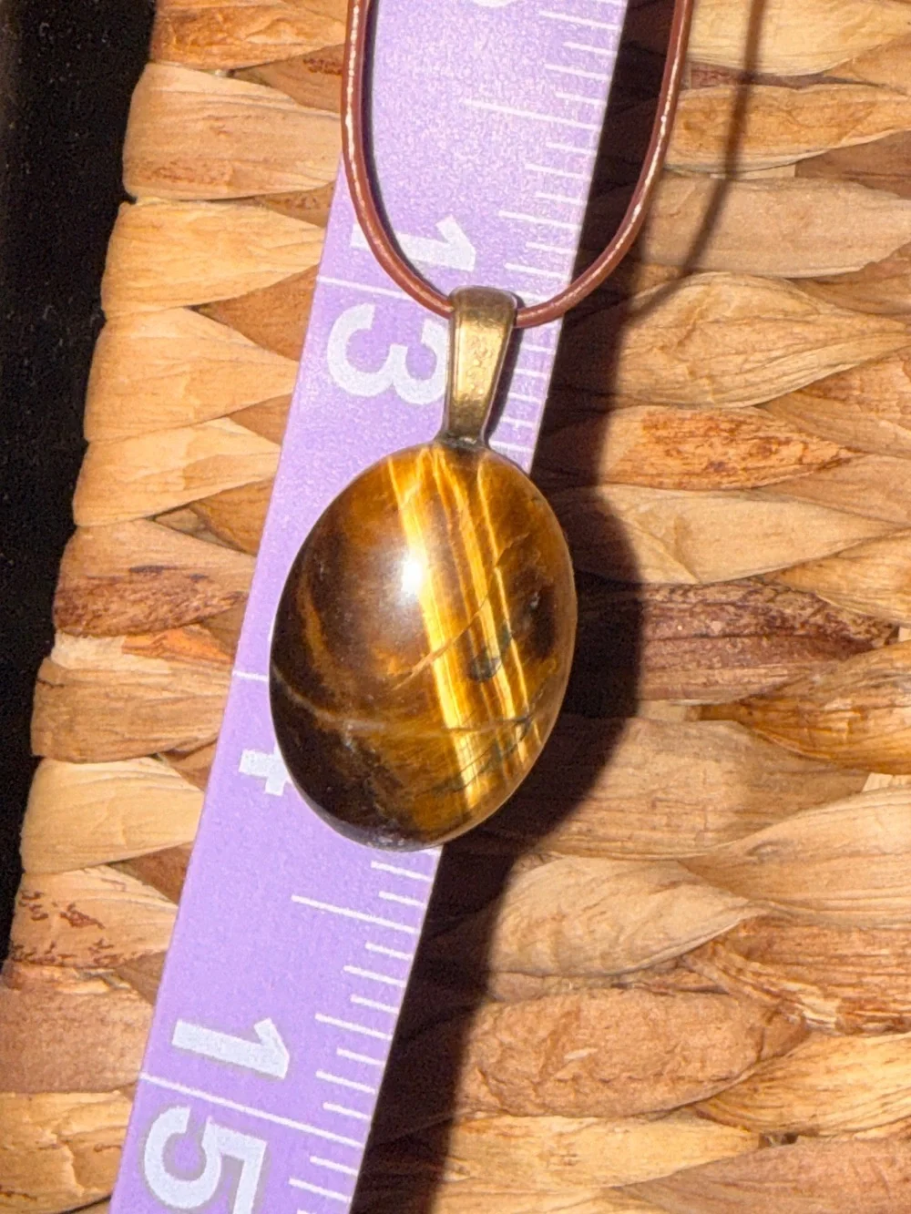 Vintage Tiger's Eye Oval Pendant on Brown Cord